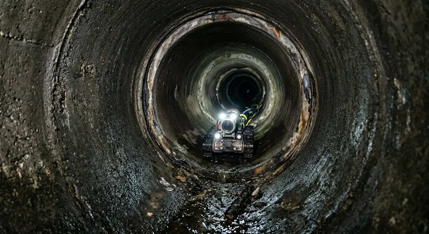 Robotic sewer camera inspecting pipe interior for Sewer Line Cleaning in Otsego