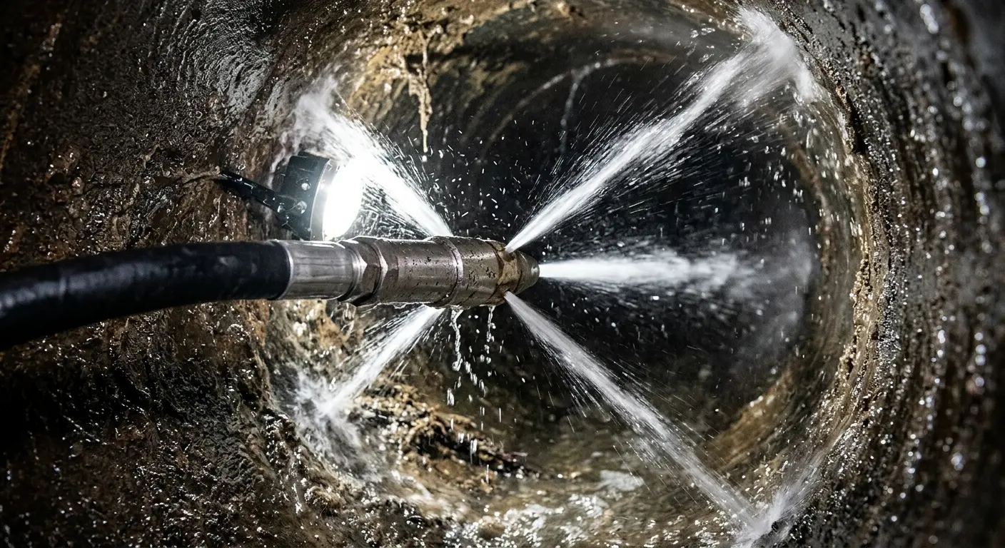 High-pressure hydro jetting nozzle cleaning sewer pipe for Trenchless Sewer Repair in Otsego